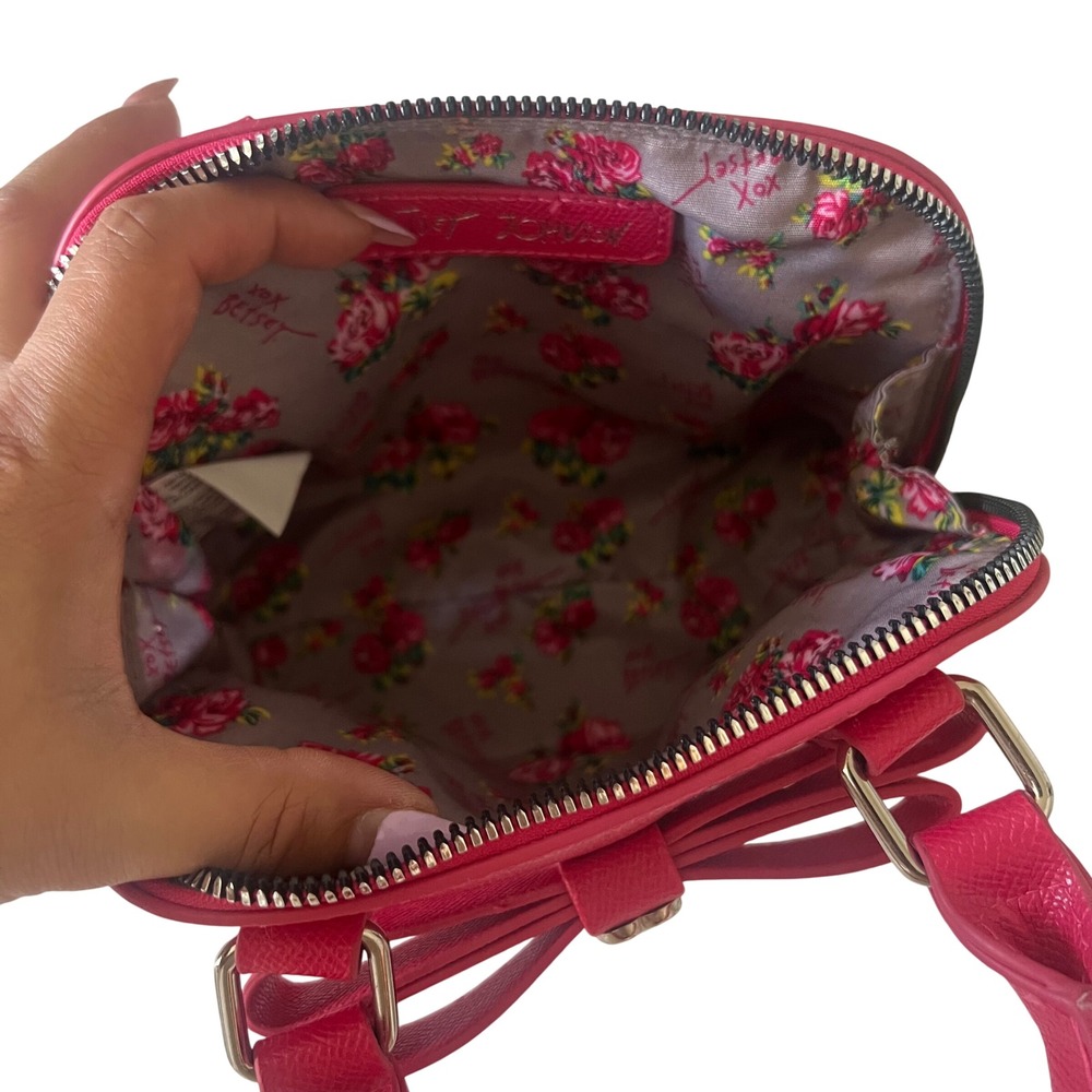 Betsey Johnson Women's Mini Dome Satchel Bag Hot Pink Floral Lining - Picture 6 of 12